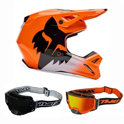 Fox Combo Crosshelm mit Brille V1 SHIELD orange MX Helm Atom Crossbrille Se