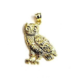 10k yellow gold owl full body pendant charm gift fine jewelry diamond cut 3.9g - Picture 1 of 12