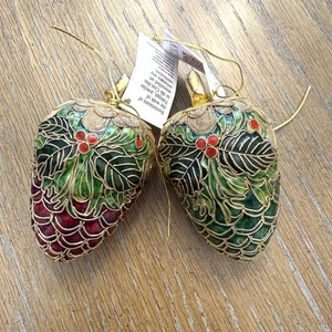 NYCO Cloisonné Set Of 2 Enamel Acorn Ornament Christmas Collectible - Picture 1 of 15