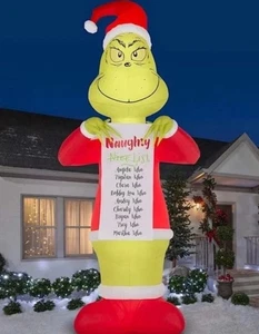 GRINCH COLOSSALE 19 PIEDI CON LISTA DEI CATTIVI GONFIABILE GONFIABILE DA CORTILE ILLUMINATO - Foto 1 di 2