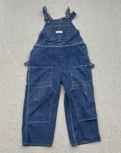 Vtg Big Mac Square Bak Carpenter Overalls 40x25 Donut Button Double Knee Altered - Picture 1 of 15