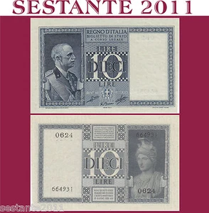 ITALIA ITALY 10 LIRE IMPERO 1939 XVIII DITTATURA FASCISTA P. 25c , FDS- / UNC- - Imagen 1 de 1