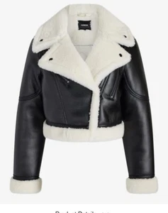 Faux Leather Sherpa Lined Cropped Moto Jacket - Picture 1 of 3