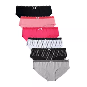 6PK Womens Cotton Underwear Lace Hipster Panties Briefs Assorted Colors - Picture 1 of 8
