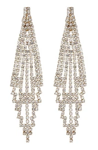CLIP ON EARRINGS - gold chandelier earring with clear crystals - Canei G - Picture 1 of 3