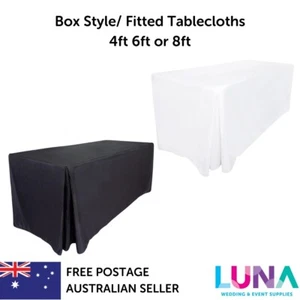 FITTED Box Polyester Rectangle Trestle Tablecloths - 4ft 6ft 8ft Wedding Market - Picture 1 of 8