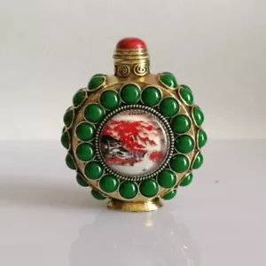 149g Konvolut China alt antik reines Kupfer Intarsien mit Edelsteinen Schnupftabakflasche S22 - Bild 1 von 9