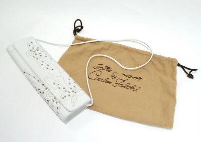 New CARLOS FALCHI  White Grained Floral-Etched Leather Elongated Clutch Bag - Imagem 1 de 4