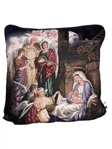 Vintage Tapestry Virgin Mary Baby Jesus Nativity Scene Throw Pillow Christmas - Picture 1 of 4