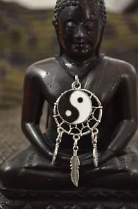 "Collar colgante de plata de 2"" Yin Yang atrapasueños protección 18"" - Imagen 1 de 4
