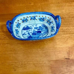 Small Variant Blue Willow Ironstone Twin Handled Trinket or Vanity Basket - Picture 1 of 12