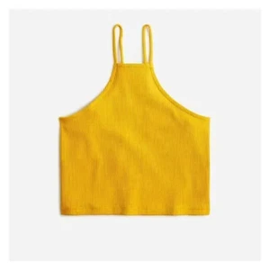 J Crew Women's Vintage Rib Crop Halter Tank Top in Bronzed Ochre Gold, Sz Medium - Picture 1 of 6
