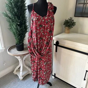 Nuevo Vestido Midi Making the Cut S3 Ep5 Floral Faja Envuelto Drapeado Talla Mediana Rojo - Imagen 1 de 14