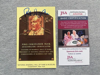 PAT HUGHES AUTOGRAPH HALL OF FAME PLAQUE POSTCARD FORD FRICK CUBS- JSA AN23526 - Image 1 of 2