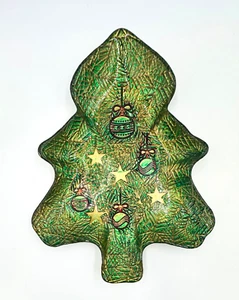 Plato de caramelo de árbol de Navidad de vidrio turco de Akcam 15" verde/dorado colores festivos - Imagen 1 de 7