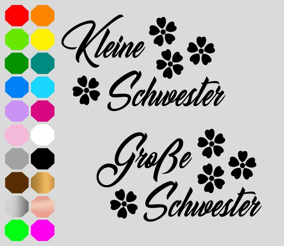 Große Kleine Schwester Geschwister Bügelbild Flexfolie dunkle helle Stoffe Blume - Bild 1 von 1