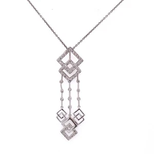Collar colgante largo de 16"" cuadrados cuadrados cuadrados cuadrados de oro blanco de 14 K 0,50 quilates en forma de diamante - Imagen 1 de 3