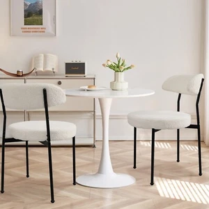 JETEAGO Modern Teddy Fleece Kitchen Boucle Sherpa Dining Chair - Picture 1 of 37