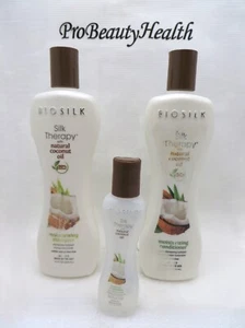 BIOSILK SILK THERAPY CocoNut Oil Moisturizing Shampoo & Conditioner & Serum - Picture 1 of 2
