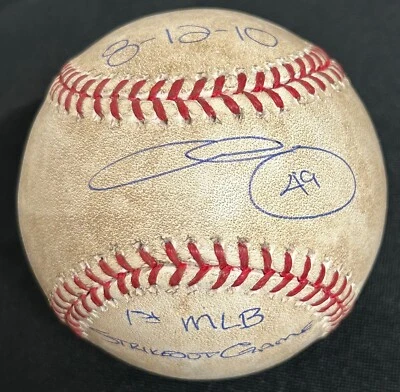Chris Sale Firmado Auto Inscrito 1er Ponche MLB Juego Usado Béisbol Certificado de Autenticidad BAS Foto 1 de 4