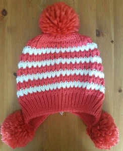 Cappello invernale donna in maglia pompon a righe bianco e rosso taglia adulto - Foto 1 di 2