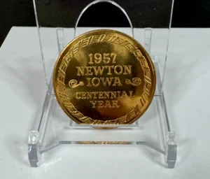 Vintage 1957 NEWTON IOWA Centennial Year Gold Tone Metal Medallion - Picture 1 of 5