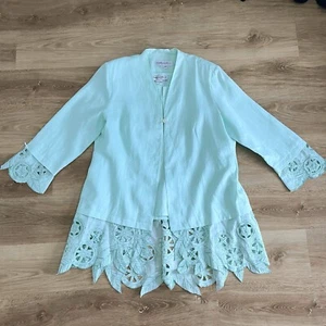Donnavinici Linen Jacket Top Shell Plus Size 18 Pistachio Green 2pc Set NEW - Picture 1 of 11