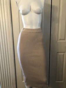 Express gerippter Strick Midi Bleistiftrock beige gold kleiner Pull-on neu mit Etikett - Bild 1 von 6
