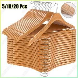 Wooden Hangers Pack of 5 & 10 & 20 Suit Hangers Premium Natural Finish Home US - Picture 1 of 13