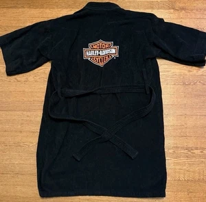 Harley Davidson Bademantel mit Gürtel schwarz bestickt Baumwolle Frottee One Size - Bild 1 von 3
