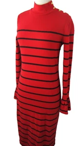 Abito vintage anni 90 Y2K Lauren Ralph Lauren rosso a righe in maglia taglia XL manica a campana - Foto 1 di 7