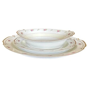 Vintage Fuji China Japan Three Piece Set 1 Bowl 2 Platter Rosebud 1940’s - Picture 1 of 10