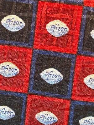 Corbata Pfizer Logo American Biopharmaceutical 100 % seda roja azul negra Foto 1 de 4