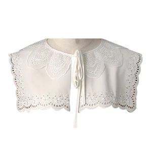 Women Double Layer Rectangular False Collar Shawl Embroidery Floral Cape Dickey - Picture 1 of 8