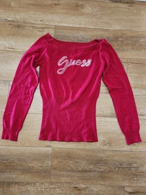 Vintage Guess Women’s M/L Sweater Emroidered Logo Long Sleeve Open shoulders - Image 1 of 4