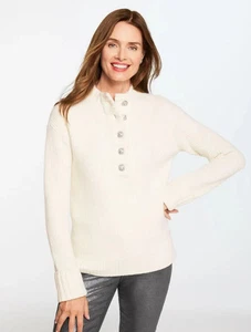 Jewel Button Henley Sweater at Talbots, NWT $119, color IVORY - Picture 1 of 5