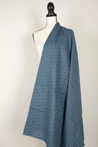 3.75 Yards Vintage  100% Cotton Fabric, Width 45",  White Leaves on Teal - Picture 1 of 2