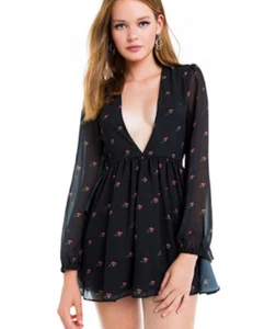 NUEVO WILDFOX Moira Mini Vestido, Negro, Dobladillo Peplum, Rosebud, Grande - $180 - ¡LINDO! - Imagen 1 de 12