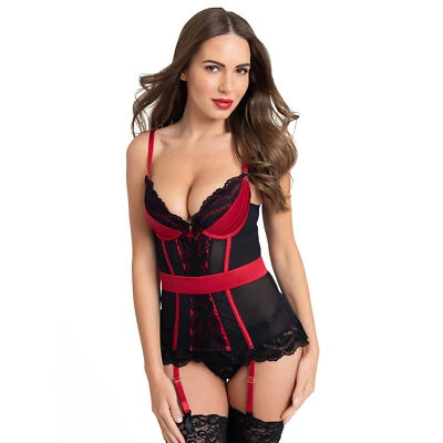 Lovehoney Womens Basque Corset - Lingerie - Satin & Lace Thong & Suspenders - M - Image 1 of 4