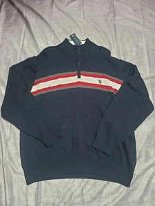 Neu mit Etikett Herren blau rot gestreift US Polo ASSN Pullover 1/4 Reißverschluss Strickpullover 2XL - Bild 1 von 12