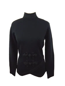Andrea Jovine women's size M 100% Wool Black Embroidered Mock Neck Sweater - Picture 1 of 8