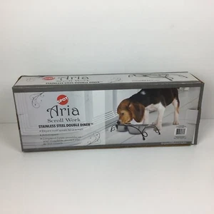 Spot Aria Scroll Stainless Steel Double Diner Pet Bowl Set - Small Dogs or Cats - Picture 1 of 3