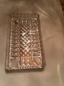 Vintage gepresstes klares Glas Butter Geschirr Genuss Tablett Pickles E&R Österreich Aufkleber - Bild 1 von 6