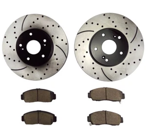 Fits 2003 - 2010 2011 Honda Accord Front Drilled Brake Rotors and Ceramic Pads - Foto 1 di 8
