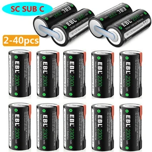 EBL SC Sub C Batteries 2200mAh 1.2V NICD Rechargeable W/Tab EBL Branded - Picture 1 of 7