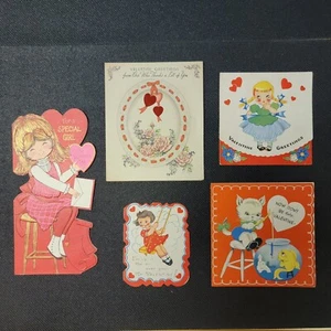 Vintage Valentine's Cards Die Cut 1920's-1950 - Lot of 5 Cards - Picture 1 of 4