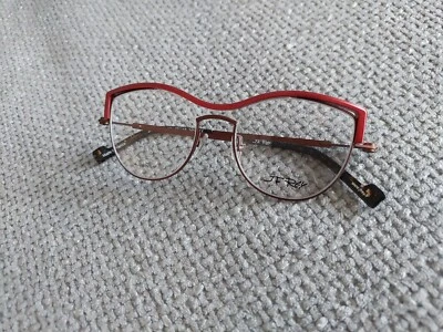 JF Rey Cat Eye Eyeglasses Frame Model JF2938 Color 0430 Red & Brown 49-18 - Image 1 of 4