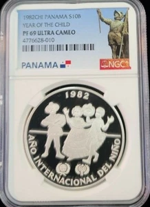 1982 PANAMA SILVER 10 BALBOAS YEAR OF THE CHILD NGC PF 69 ULTRA CAMEO BEAUTIFUL - Picture 1 of 5
