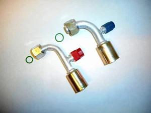 AC FITTINGS,BEADLOCK,A/C,FEMALE O RING 90 DEGREE #8,#10 W/ R134a SERVICE PORTS - Picture 1 of 1