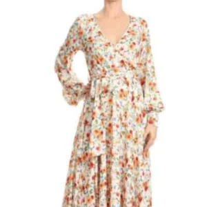 Ivan Troy Women's Polyester Pink V Neck Floral Chiffon Relaxed Fit Maxi Dress - Picture 1 of 3
